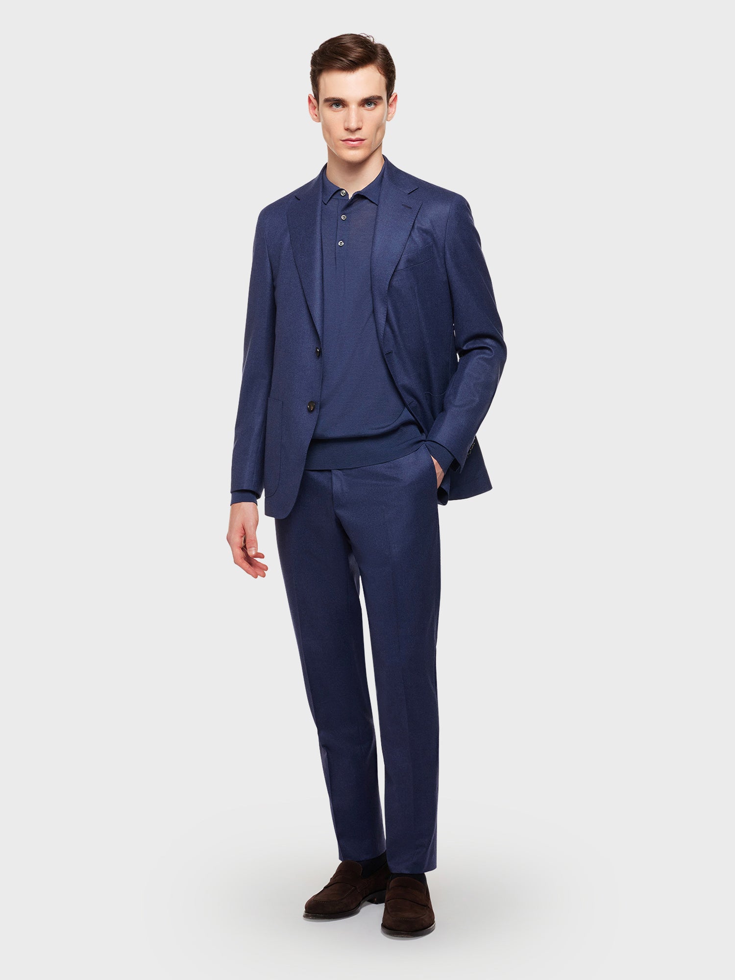 Caruso Aida suit in blue wool flannel