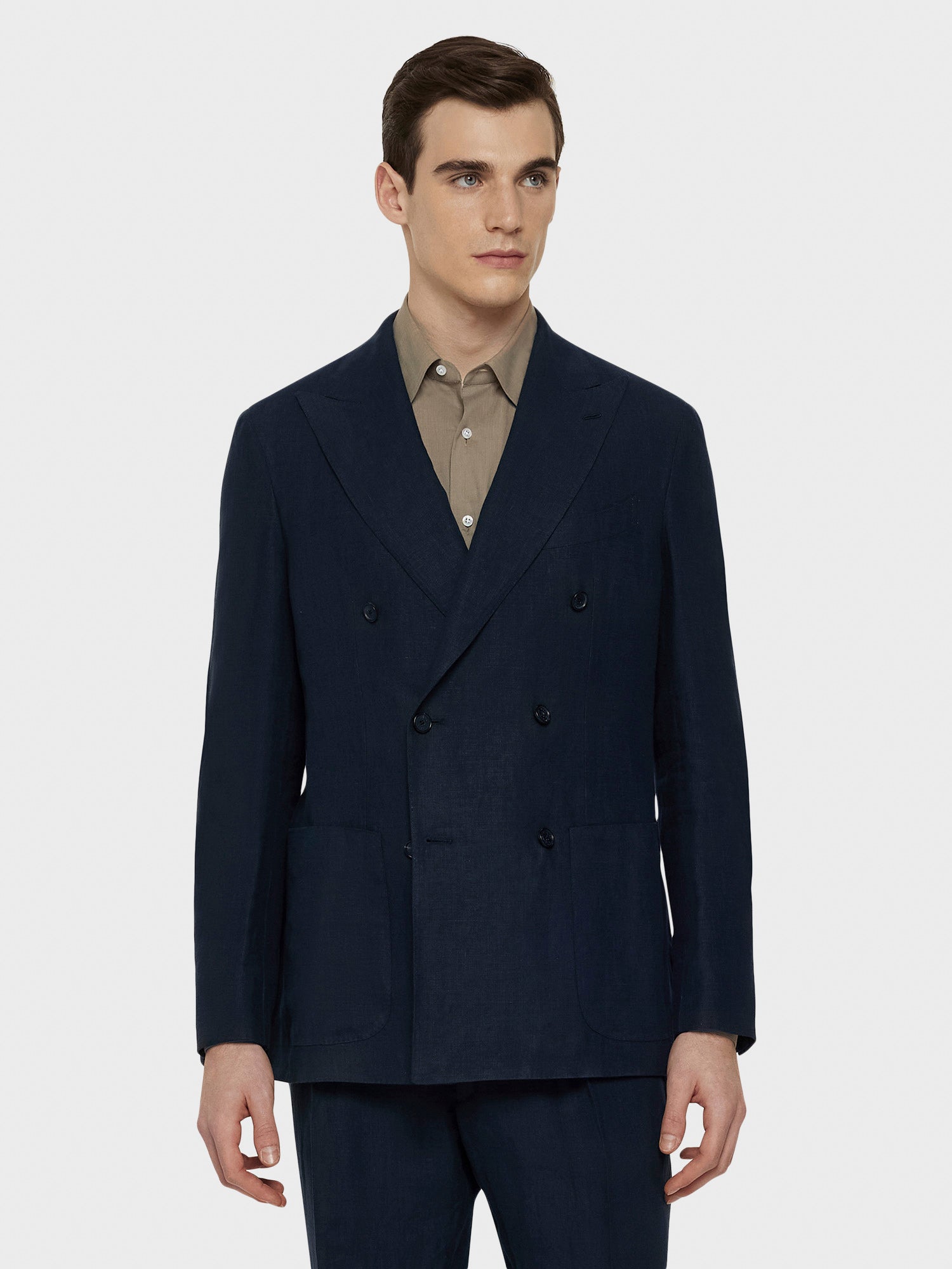 Caruso - Double-breasted Aida jacket in blue linen