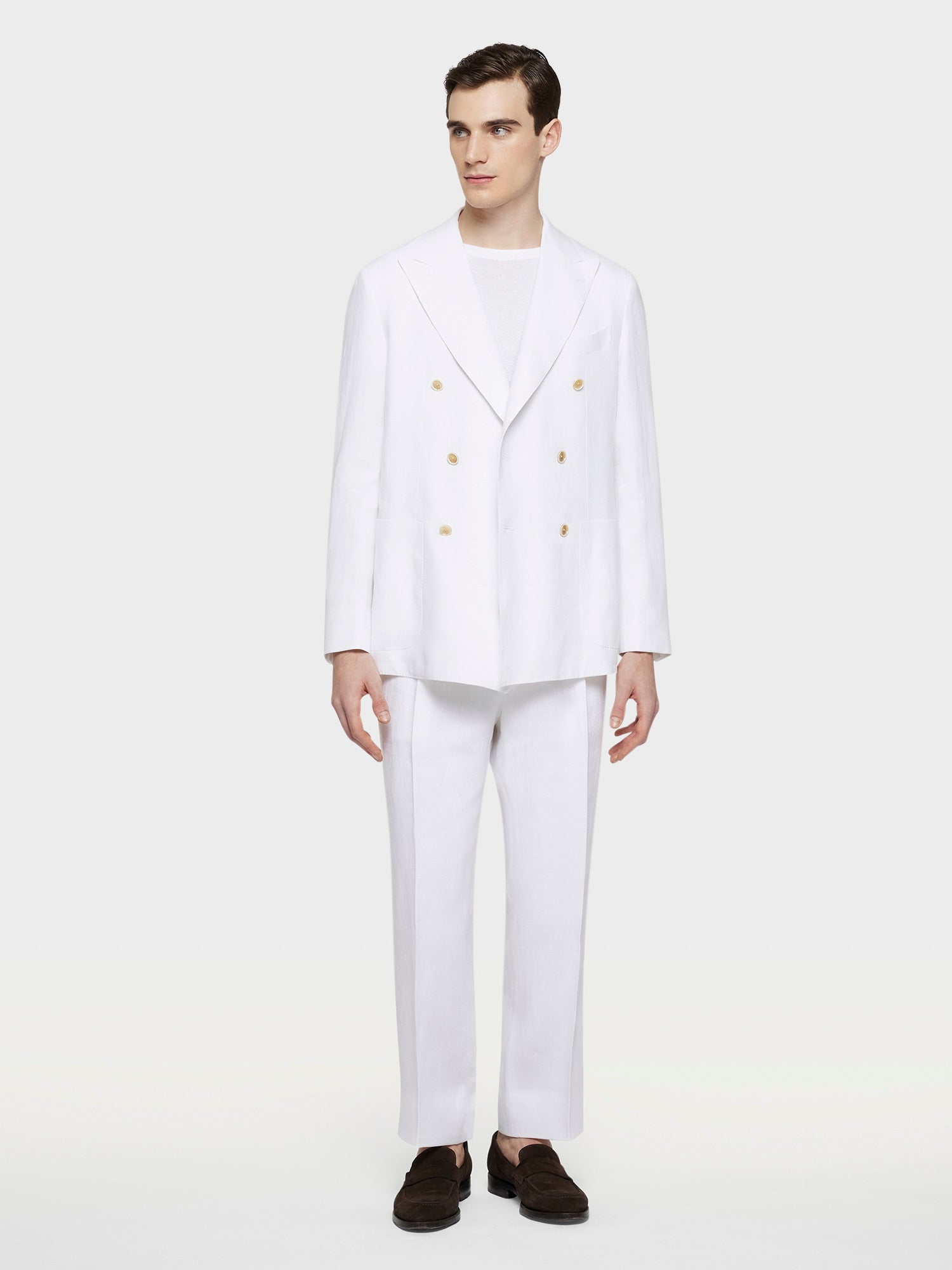 Caruso Giacca aida doppiopetto in lino bianca