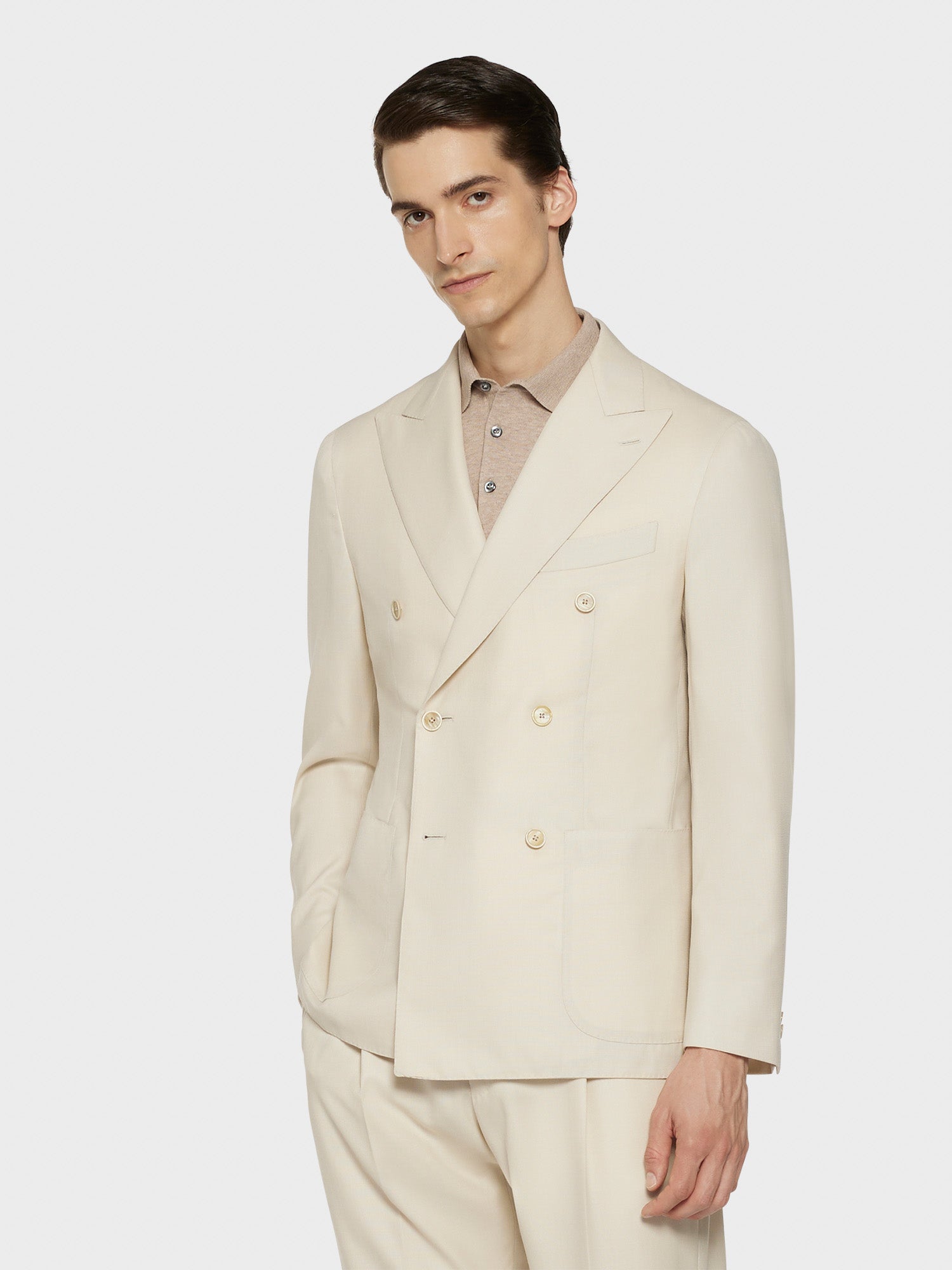Caruso - Milk white double-breasted Aida jacket in wool