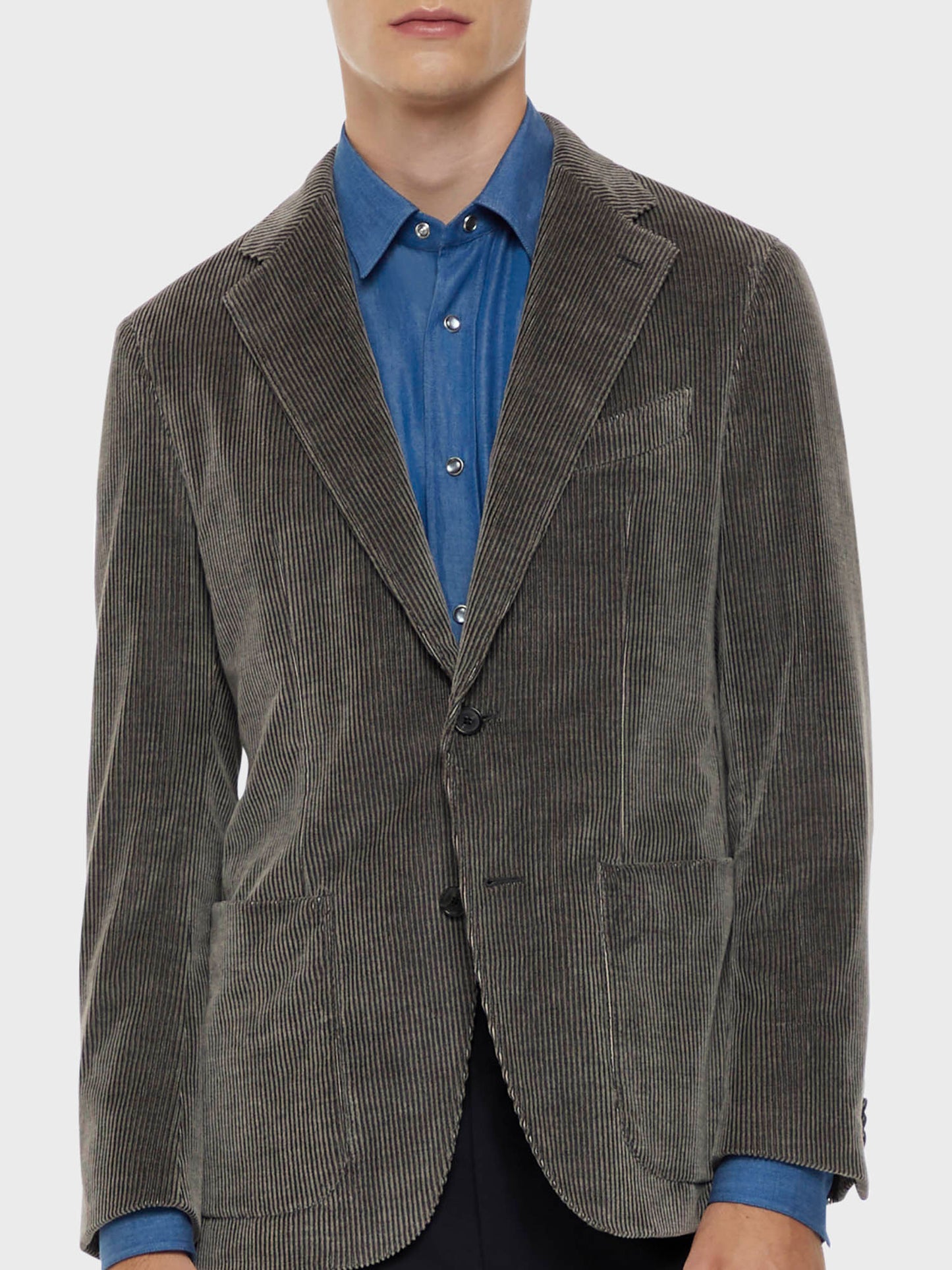 Caruso Menswear Abbigliamento Uomo Giacca aida in velluto a coste di cotone e cashmere grigia dettaglio