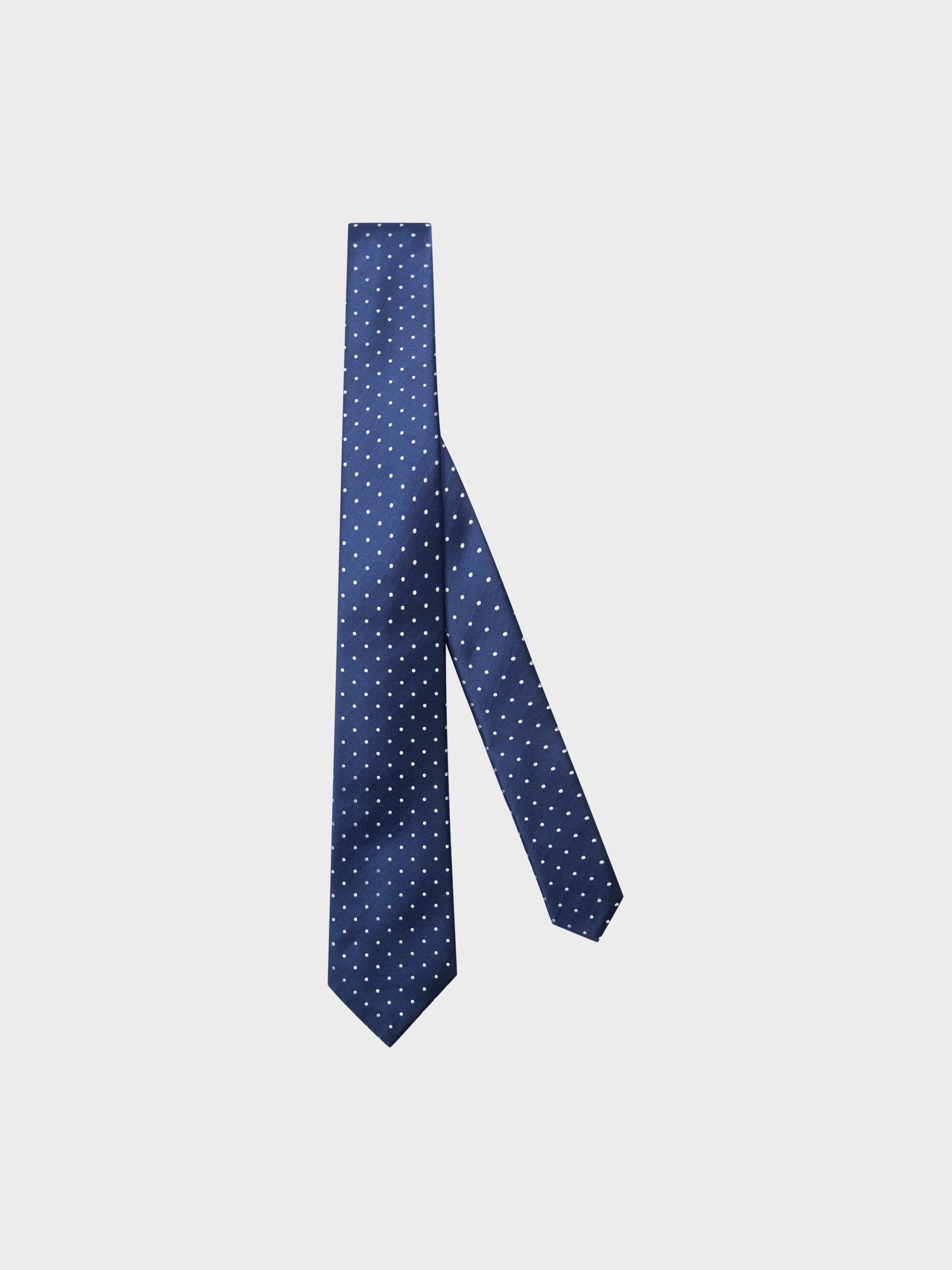 Caruso - Seven-fold tie in jacquard blue silk with white polka dots