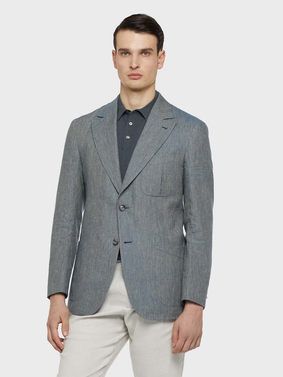 Caruso Jacket Silk Linen Light Blue Microstructure Unlined | Caruso