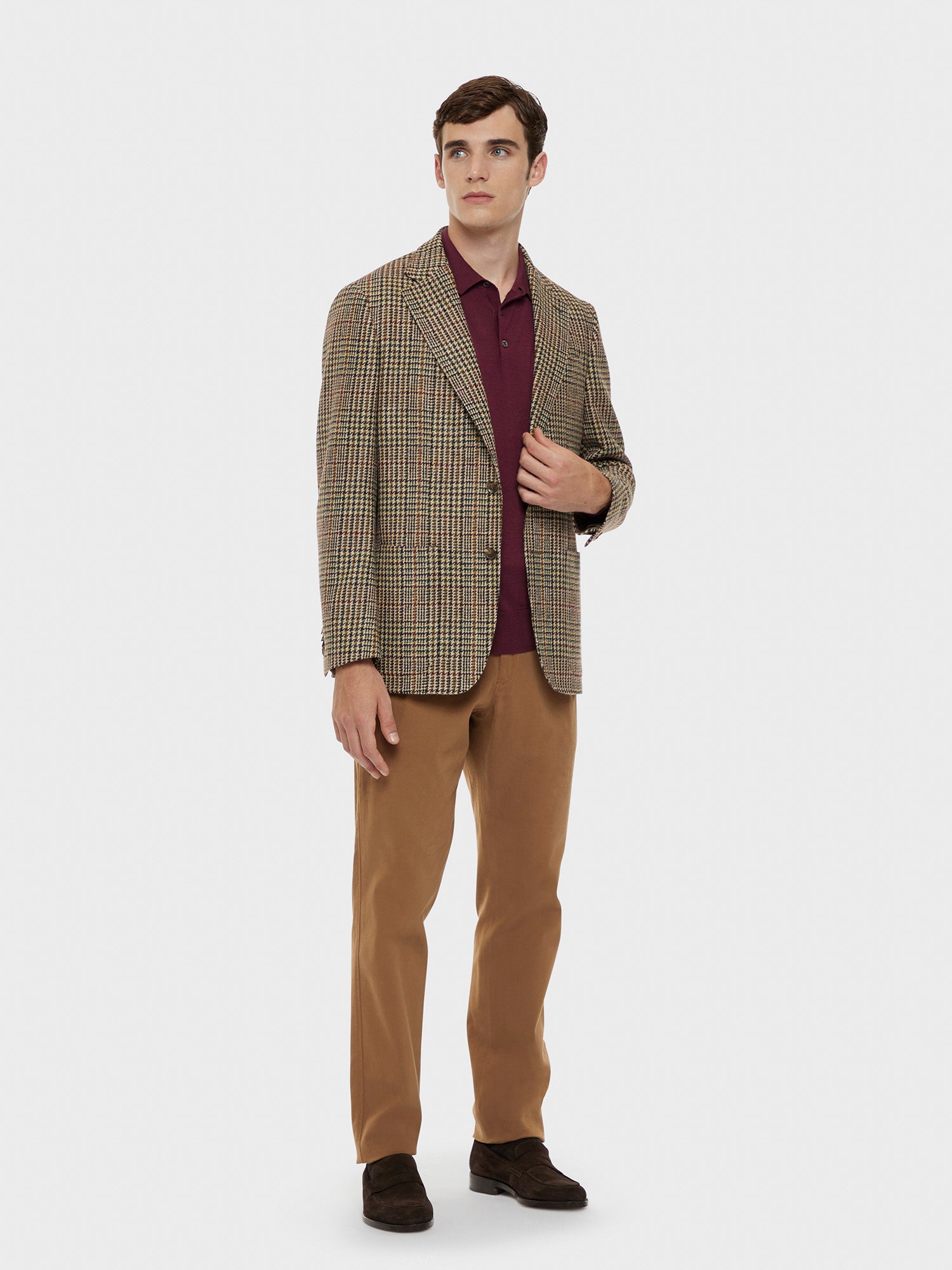 Caruso Giacca butterfly in lana principe di galles marrone