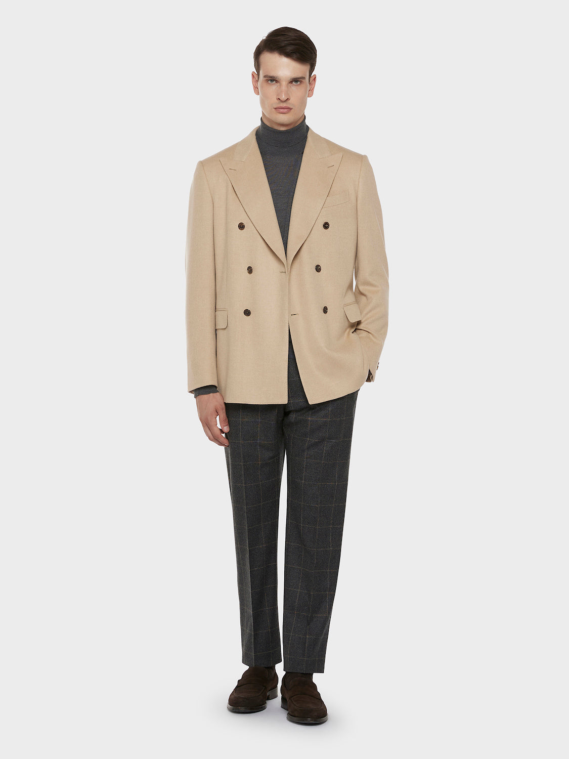 Caruso Double-Breasted Norma Jacket in Camel Beige