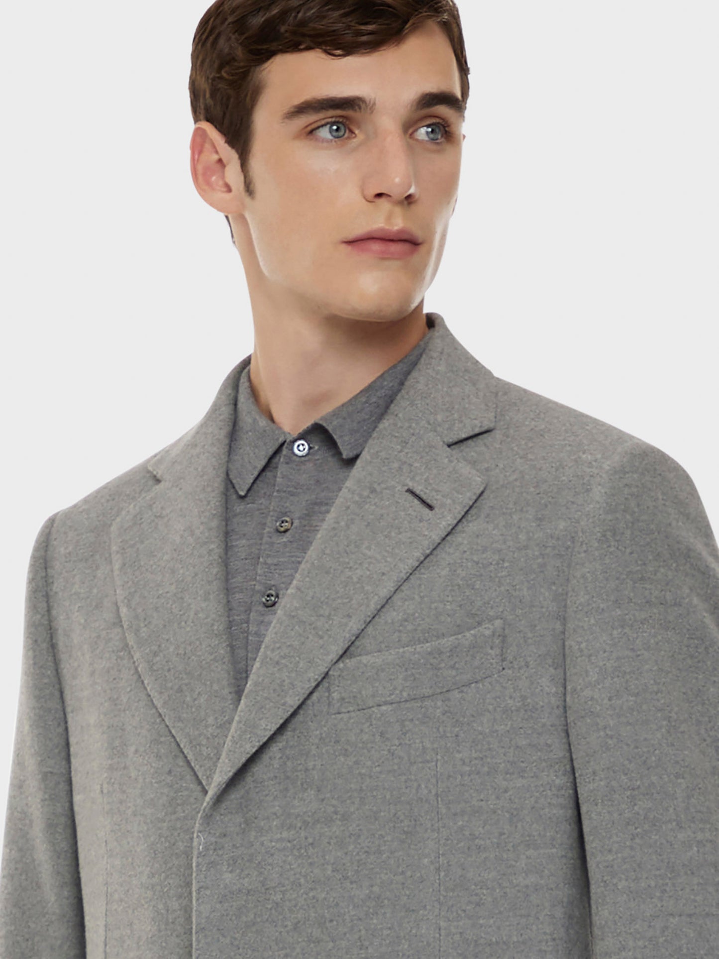 Caruso Menswear Abbigliamento Uomo Cappotto norma in lana "Nuage" 180's grigio dettaglio