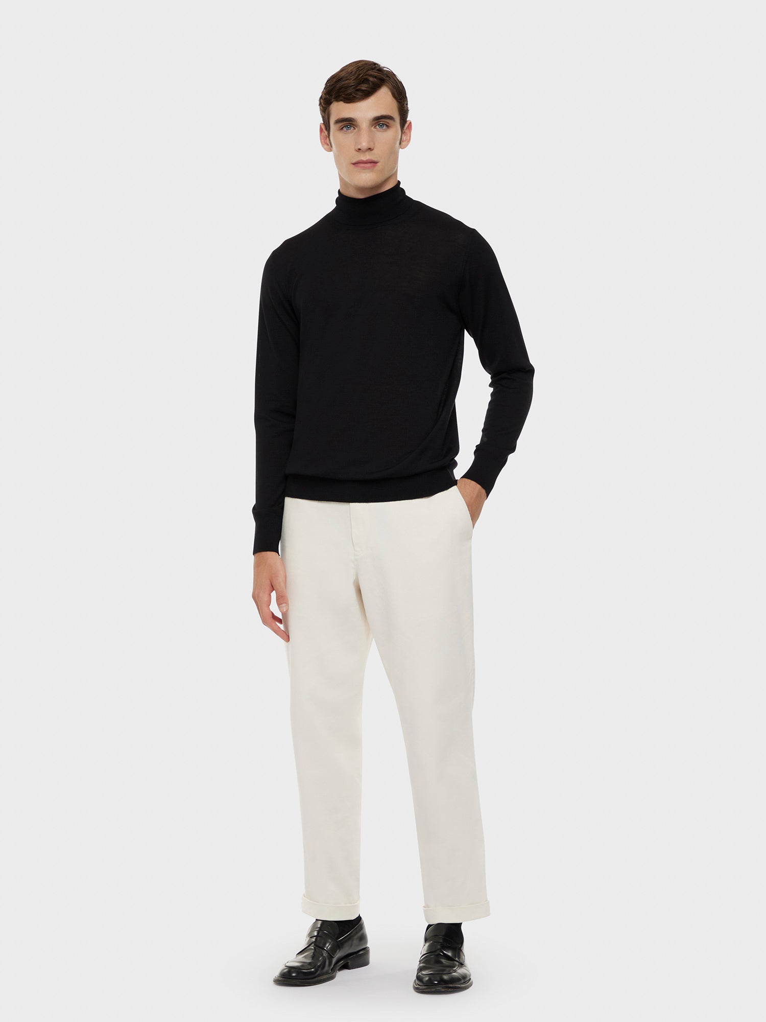 Caruso - Black turtleneck in wool, silk and cashmere