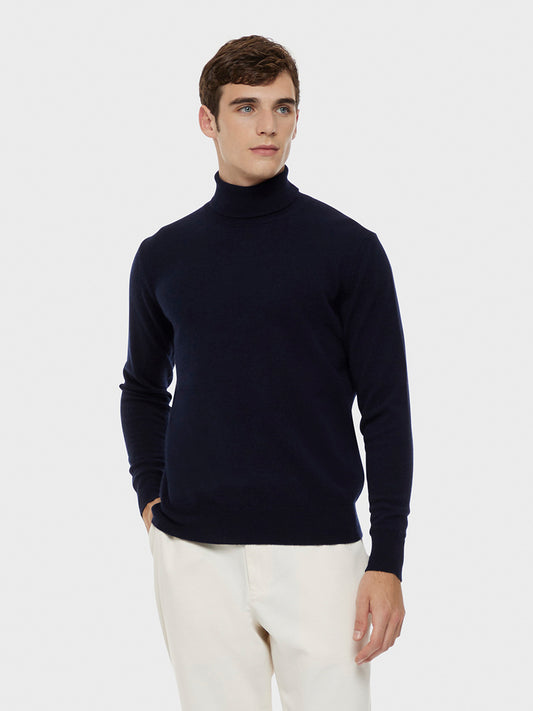 Caruso Menswear Abbigliamento Maglieria Uomo Dolcevita in lana e cashmere blu scuro total look