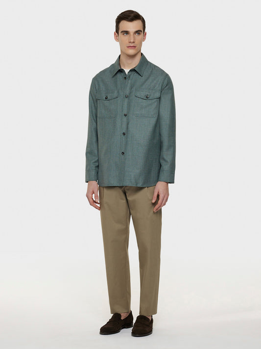 Green overshirt in a wool, silk and linen blend