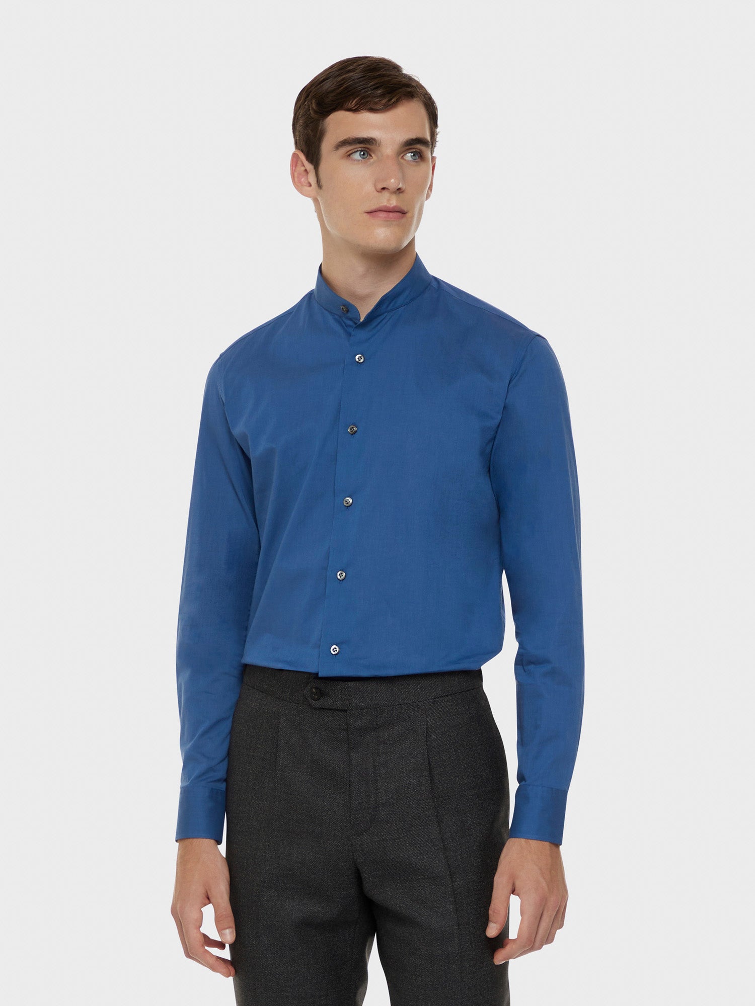 Caruso Camicia coreana in cotone azzurra