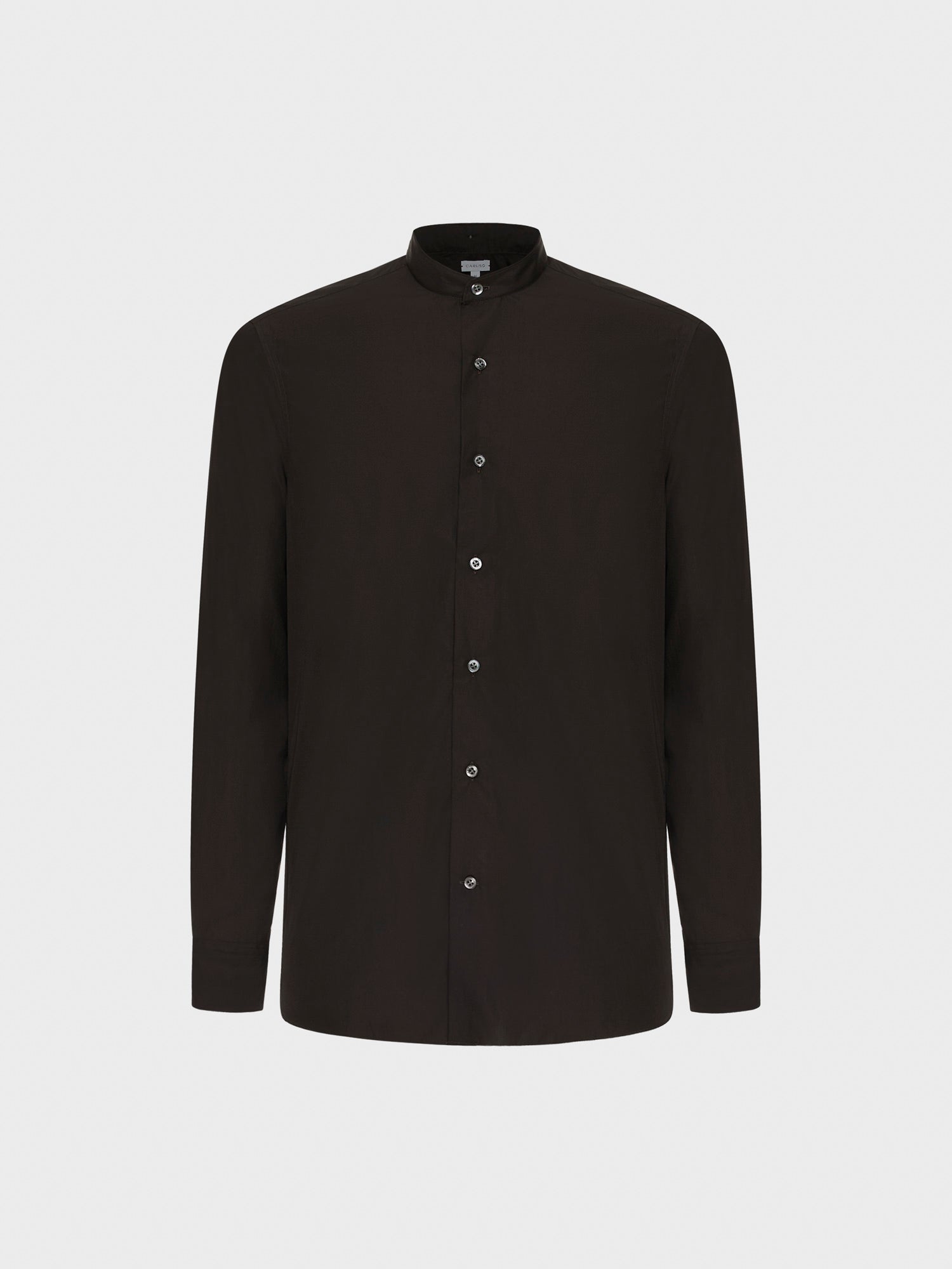 Caruso - Brown cotton shirt with a band collar