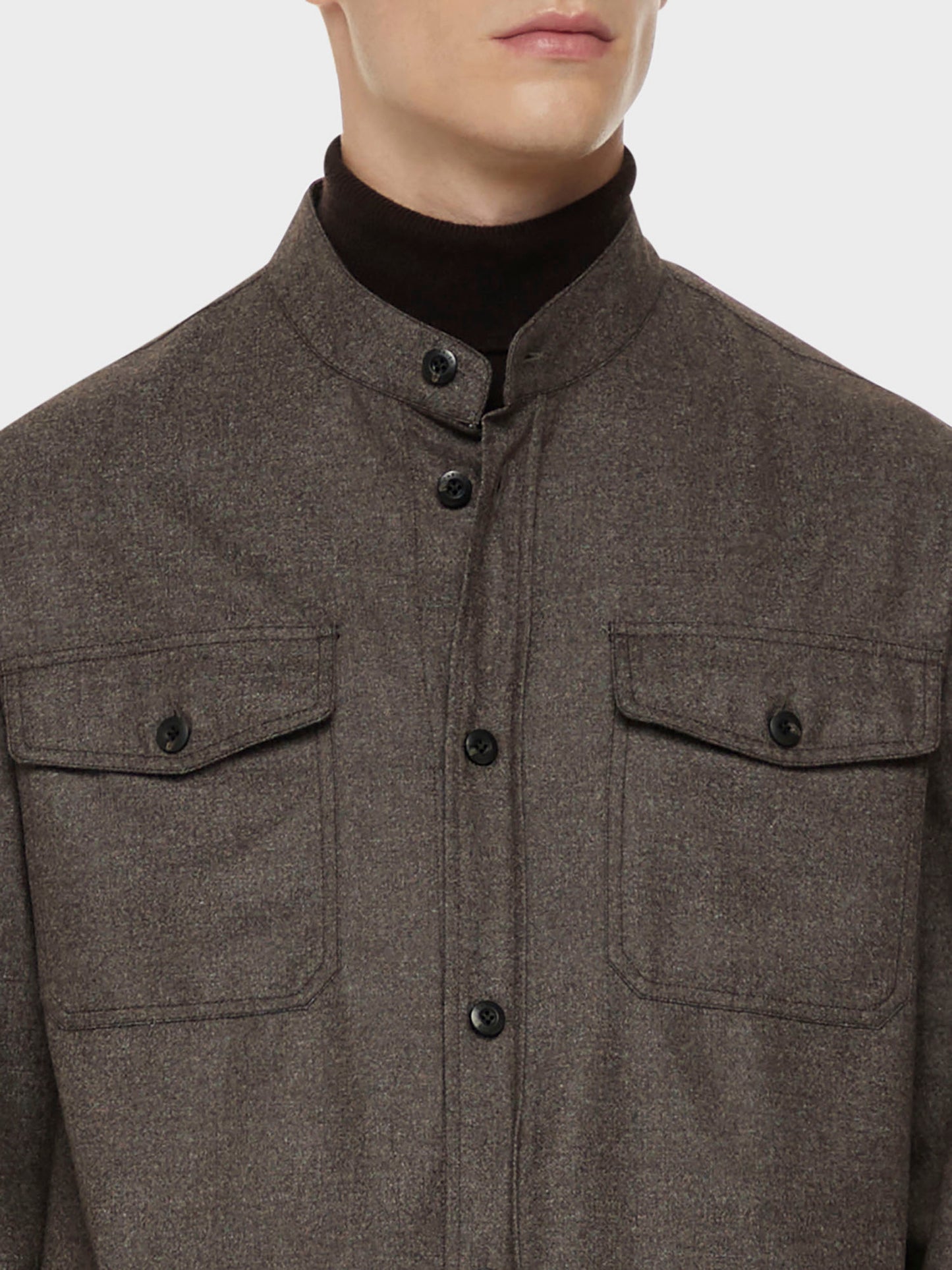Caruso Menswear Abbigliamento Uomo Overshirt in flanella di lana marrone dettaglio