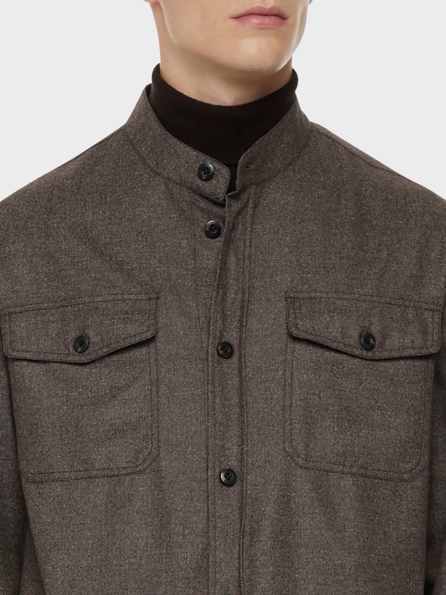 Caruso Menswear Abbigliamento Uomo Overshirt in flanella di lana marrone dettaglio