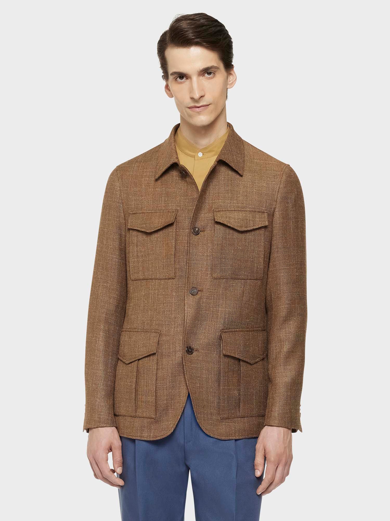 Caruso - Beige safari jacket in wool, silk, and linen
