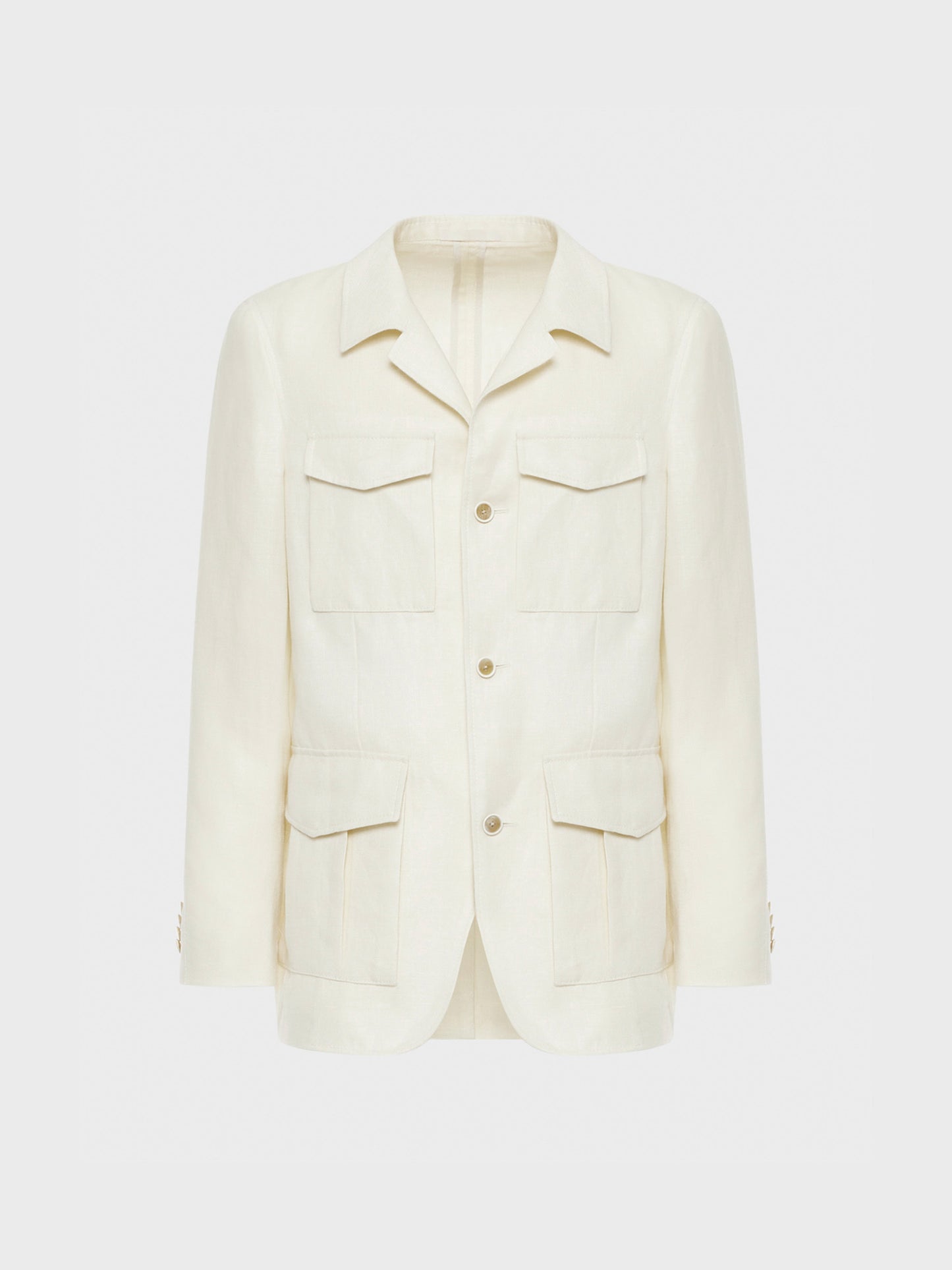 White linen and wool Safari jacket with four patch pockets