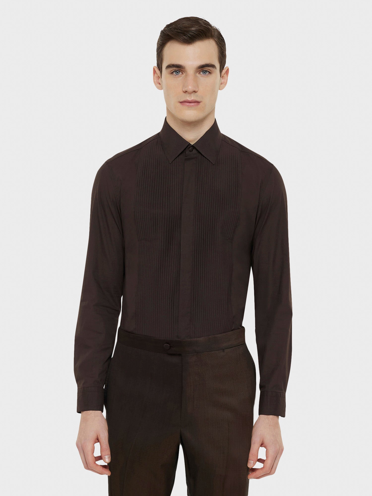 Caruso Camicia da cerimonia in cotone marrone - Main Image