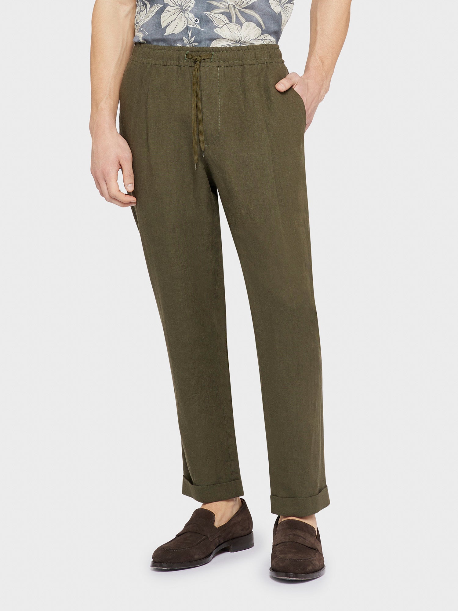 Army green linen trousers