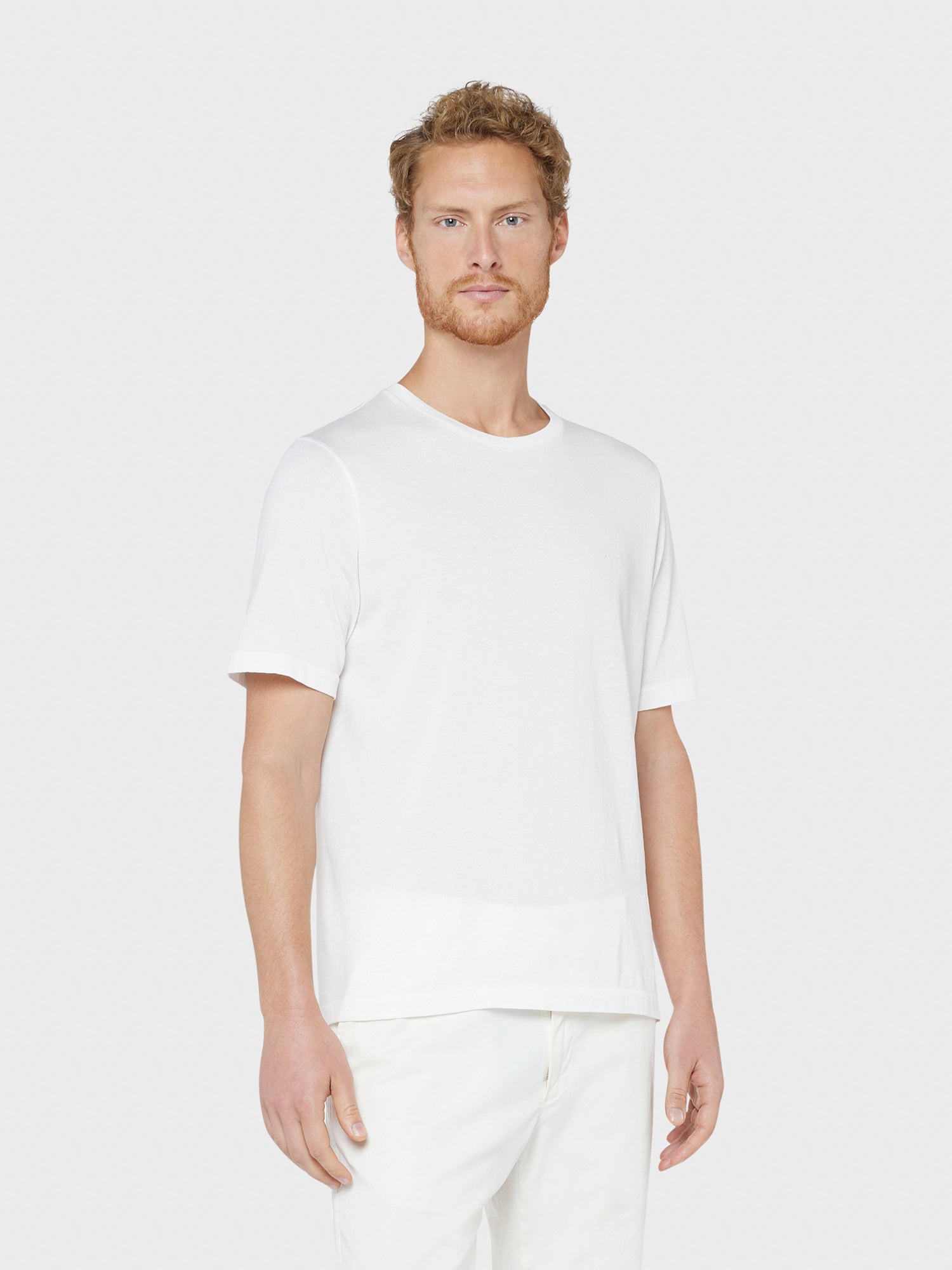 Caruso Menswear Abbigliamento Uomo T-Shirt girocollo seamless in jersey bianco indossato