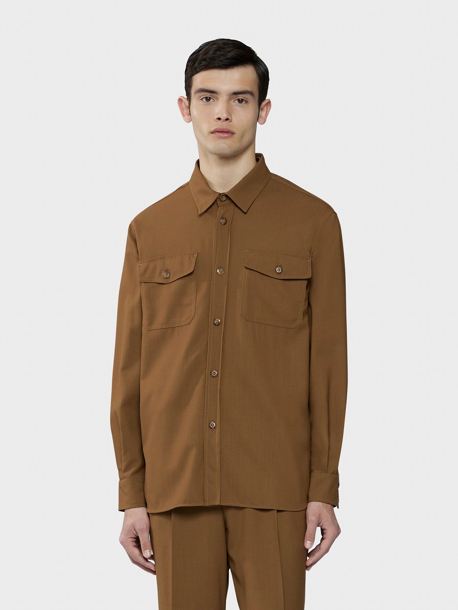 Caruso - Overshirt in brown wool tropical 