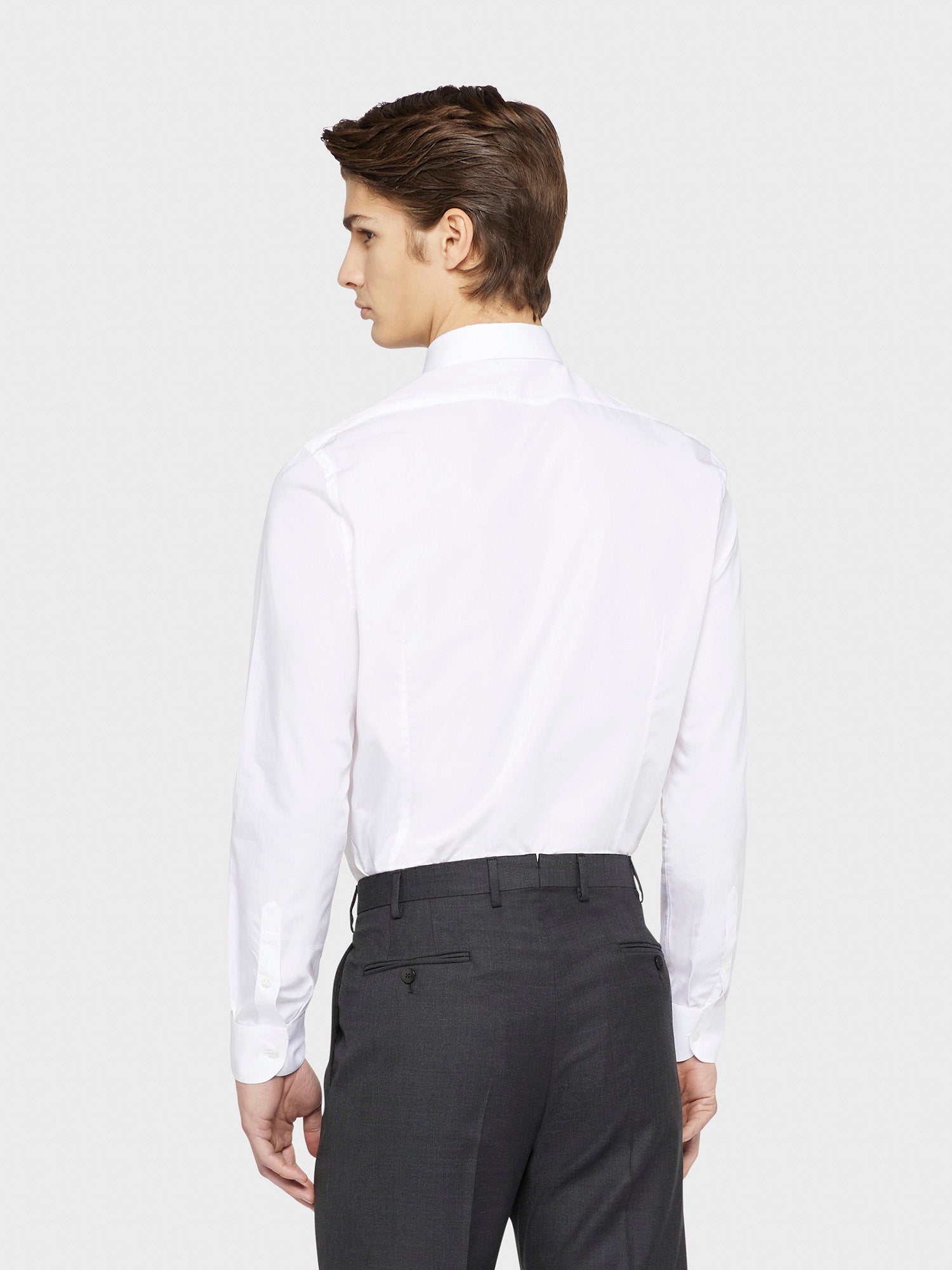 Caruso Menswear Abbigliamento Uomo Camicia slim in cotone bianco indossato back