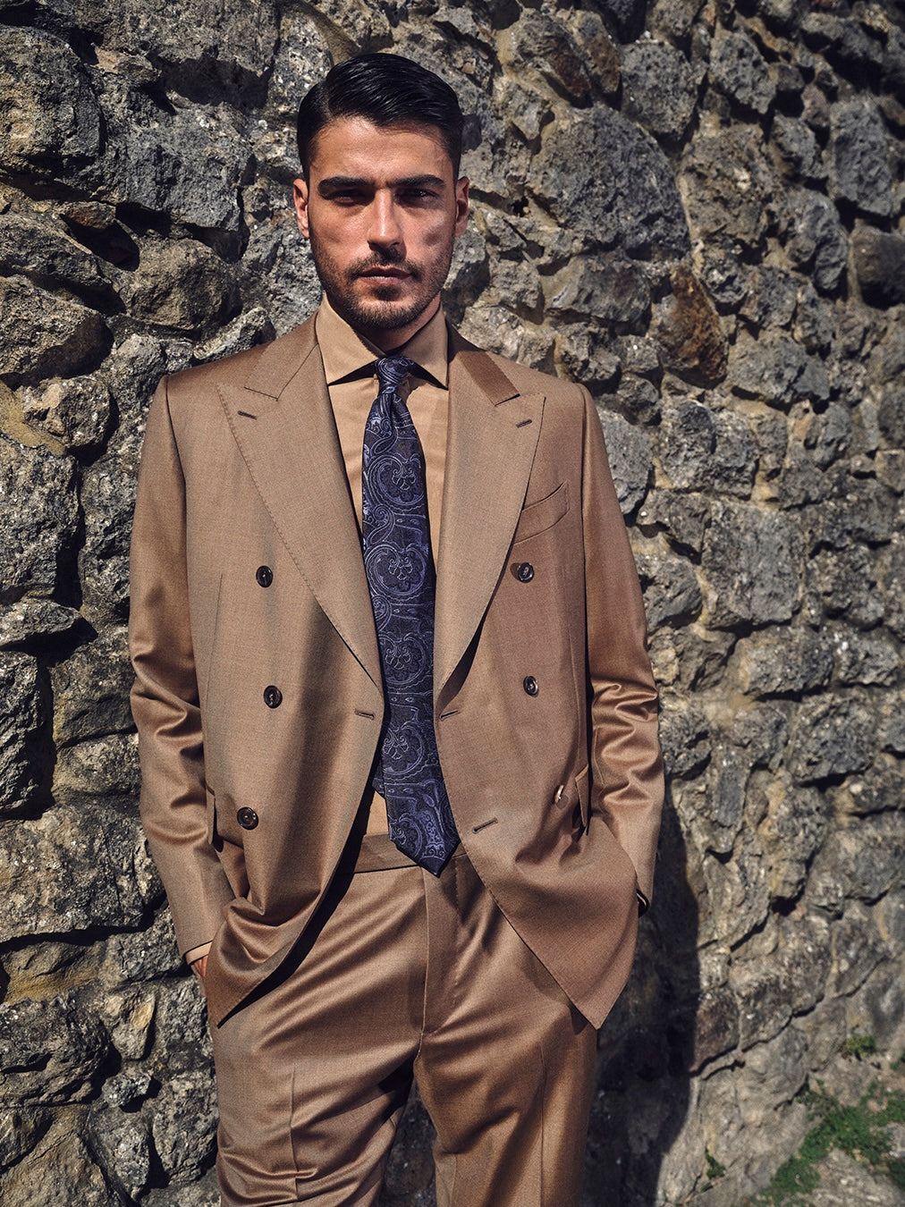 Norma double-breasted suit in green wool