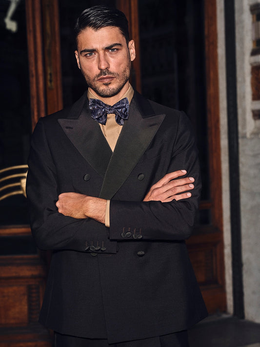Norma tuxedo double-breasted suit in brown wool and mohair