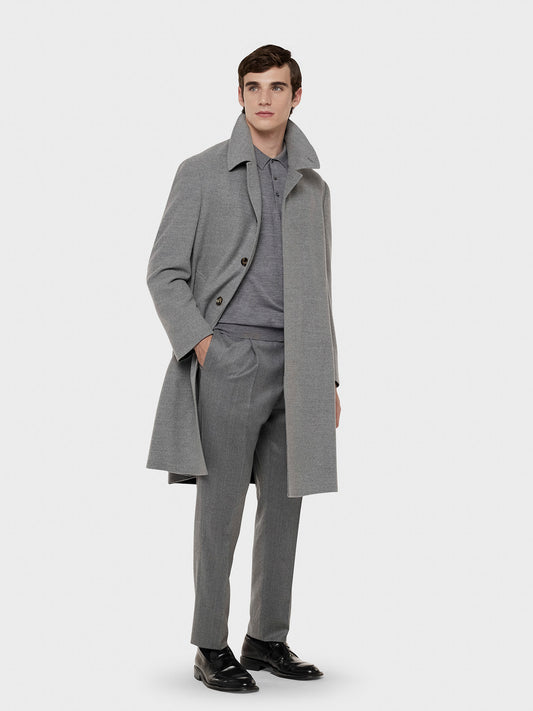 Caruso Menswear Abbigliamento Cappotto da Uomo traviata in lana "Nuage" 180's grigio chiaro total look