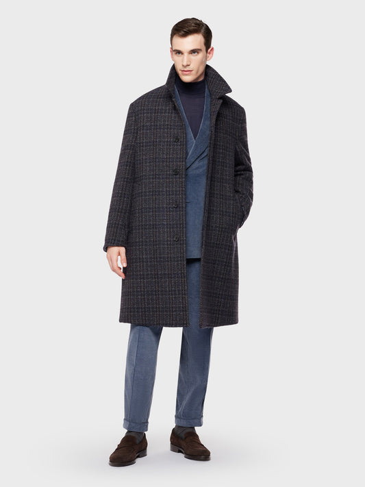 Blue and brown wool and cashmere traviata coat