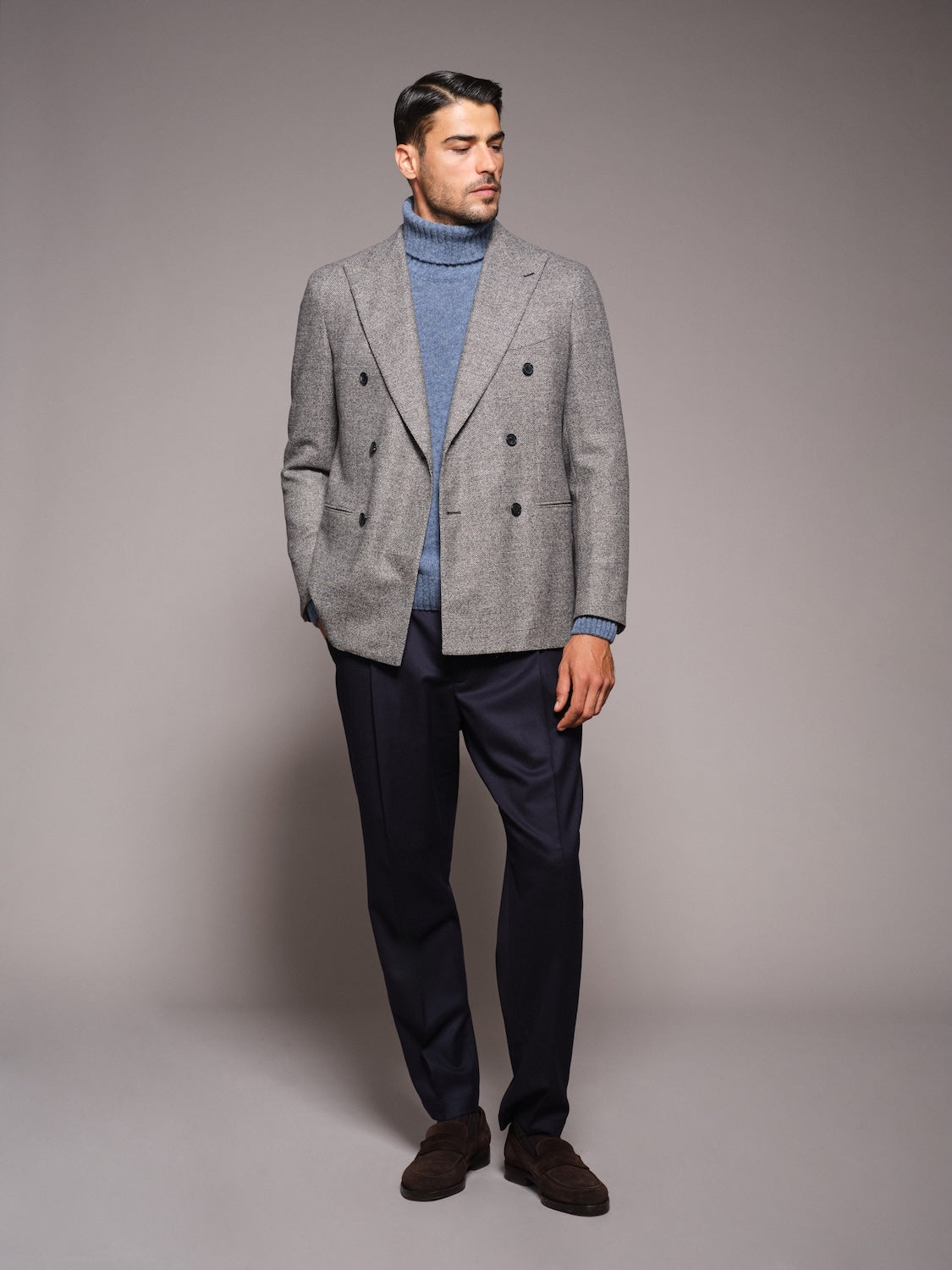 Pantalone jogger fit in flanella di lana blu