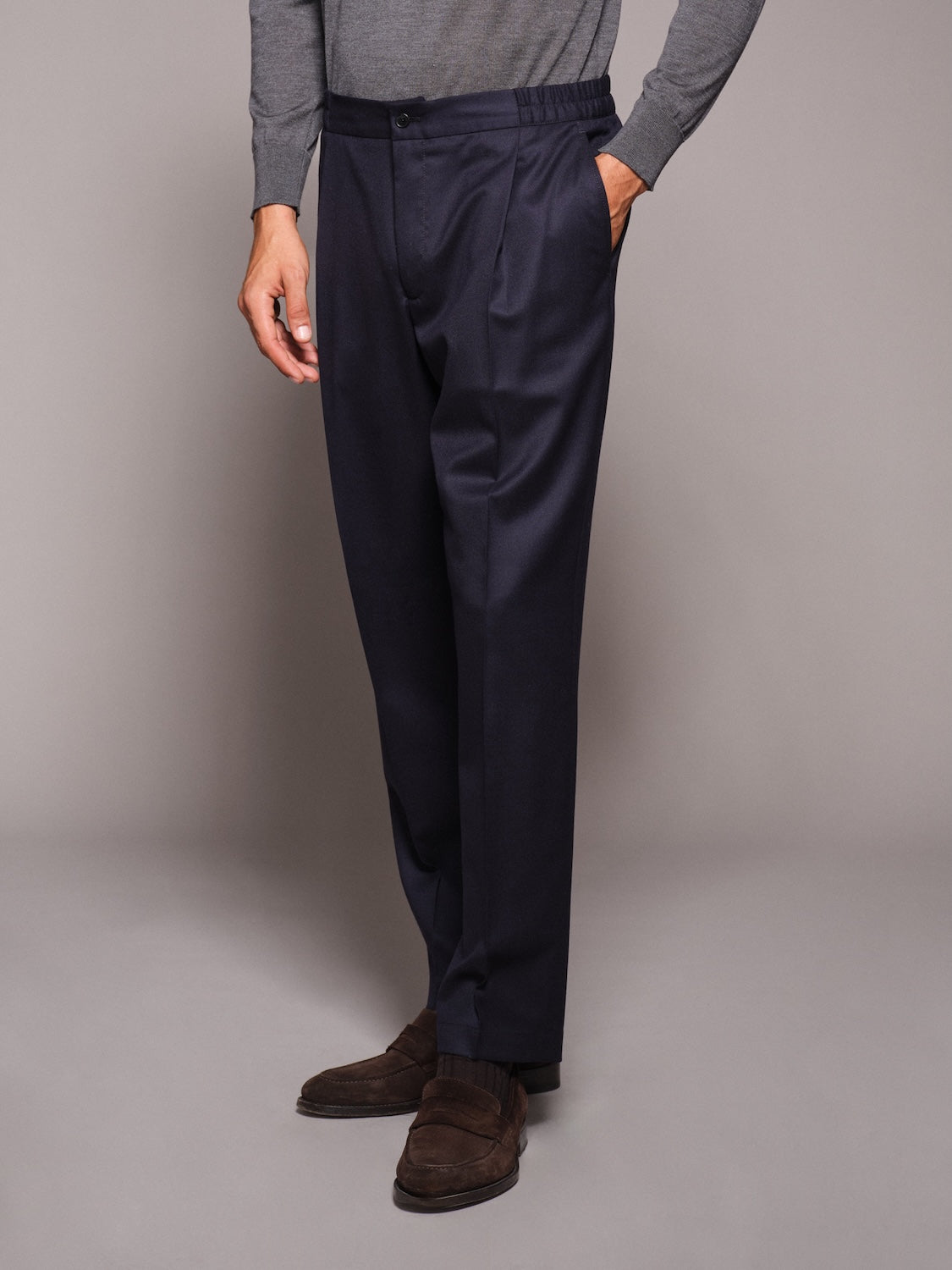 Pantalone jogger fit in flanella di lana blu