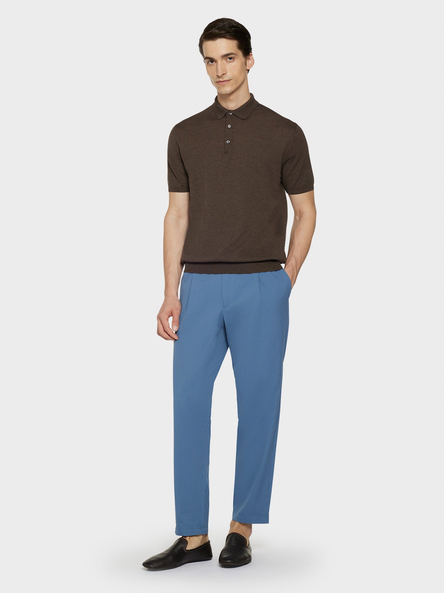 Pantalone jogger in seersucker di cotone azzurro