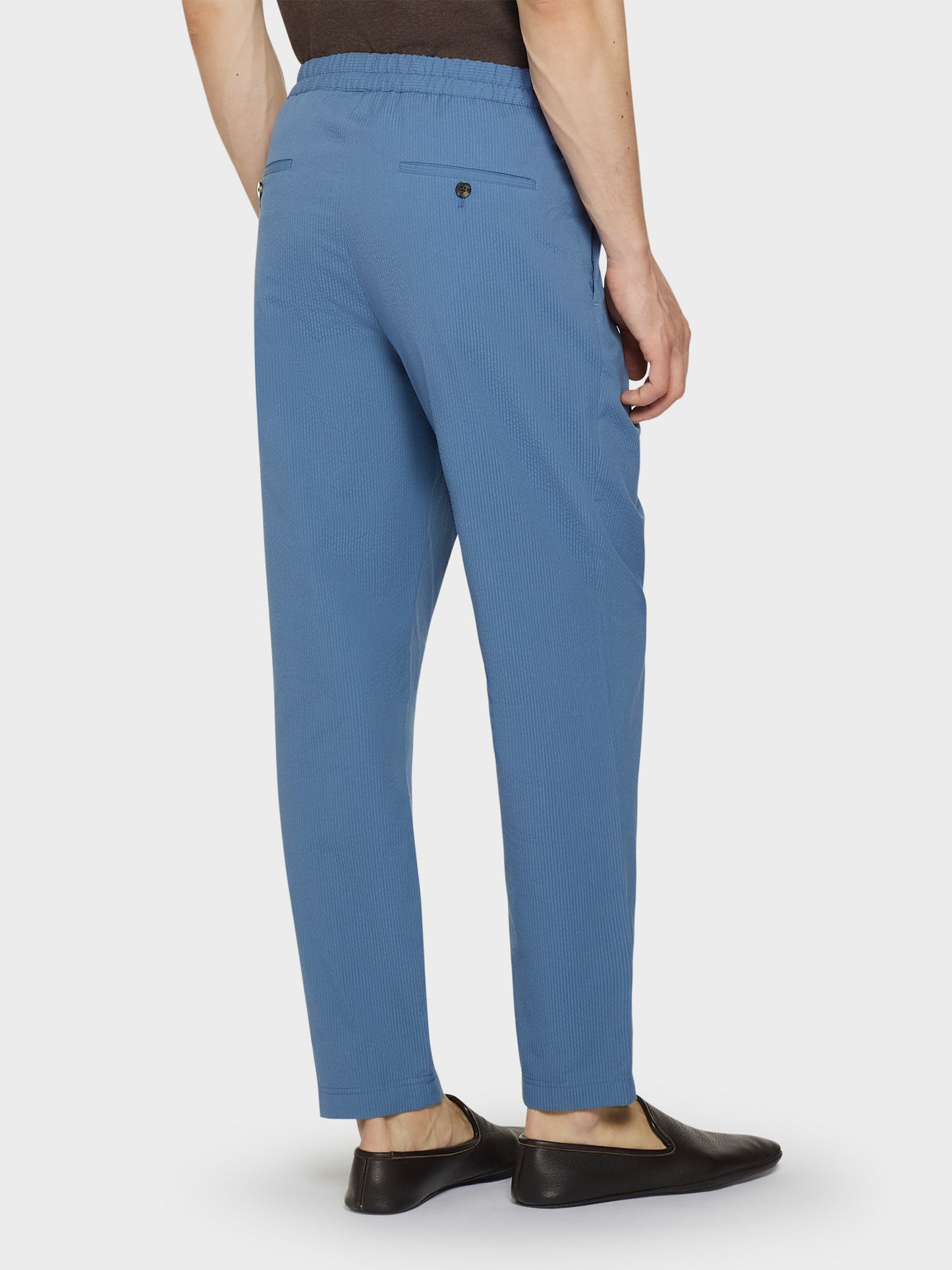 Pantalone jogger in seersucker di cotone azzurro