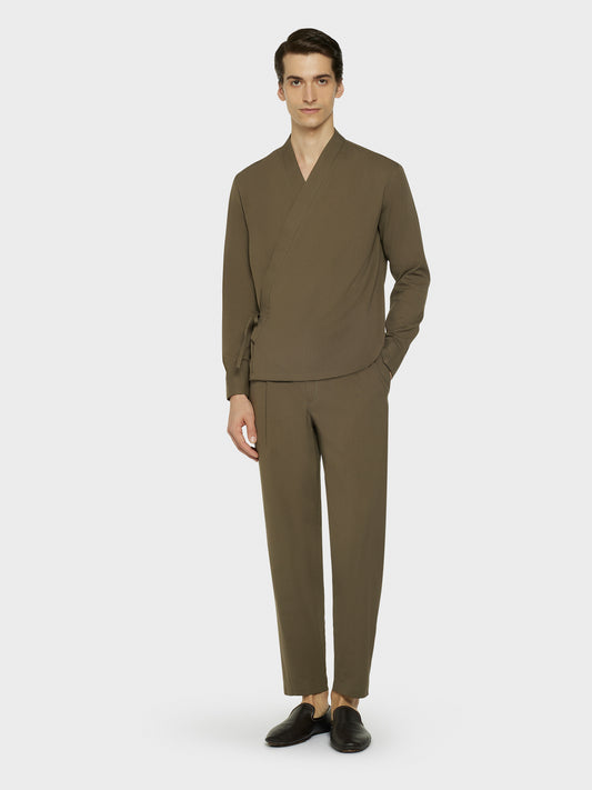 Caruso Menswear Abbigliamento Uomo Pantaloni Pantalone jogger in seersucker di cotone verde look 3