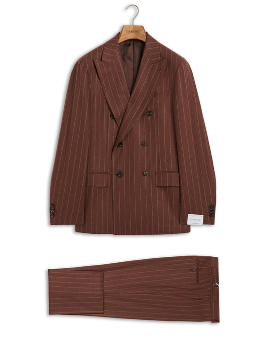 Aida double-breasted suit in brown chalk-stripe wool flannel