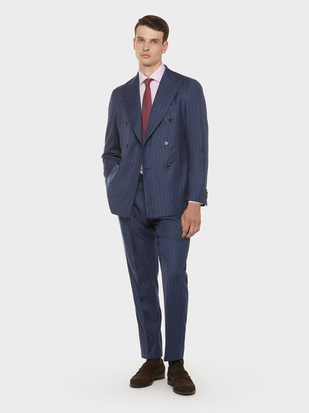 Caruso - Aida Double-breasted Suit Blue Pinstripe Flannel