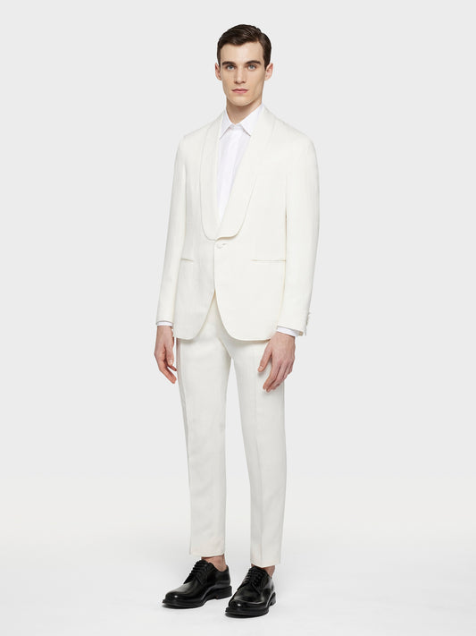 White aida suit in silk and linen