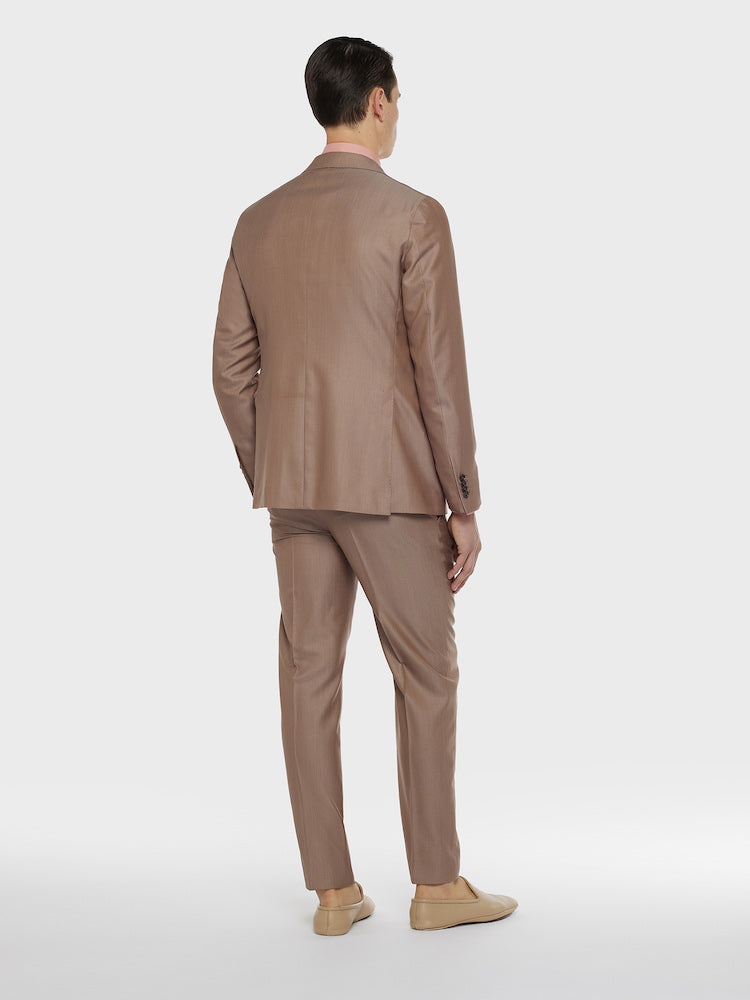 Abito aida monopetto in lana e seta beige