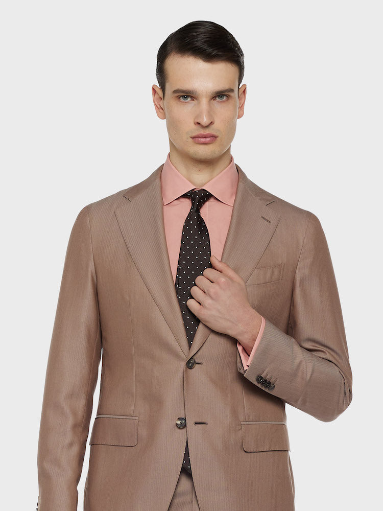 Abito aida monopetto in lana e seta beige