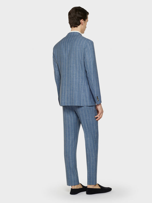 Caruso Menswear Abbigliamento Uomo Abiti Abito aida gessato in lana, seta e lino azzurro look 3