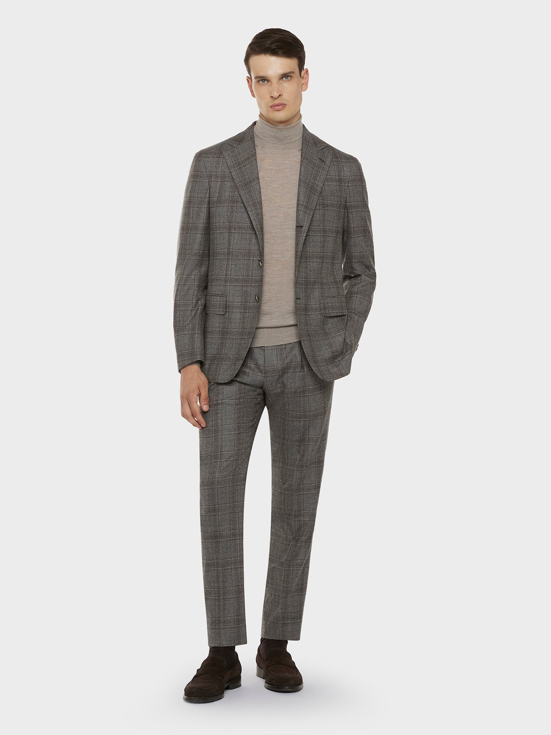 Caruso Menswear Abbigliamento Uomo Abiti Abito aida in principe di galles di lana zeelander marrone look 1
