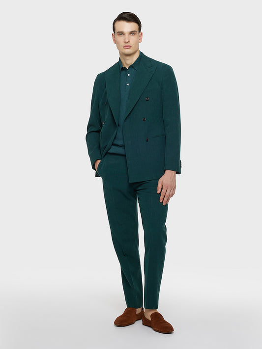 Aida double-breasted suit in linen green