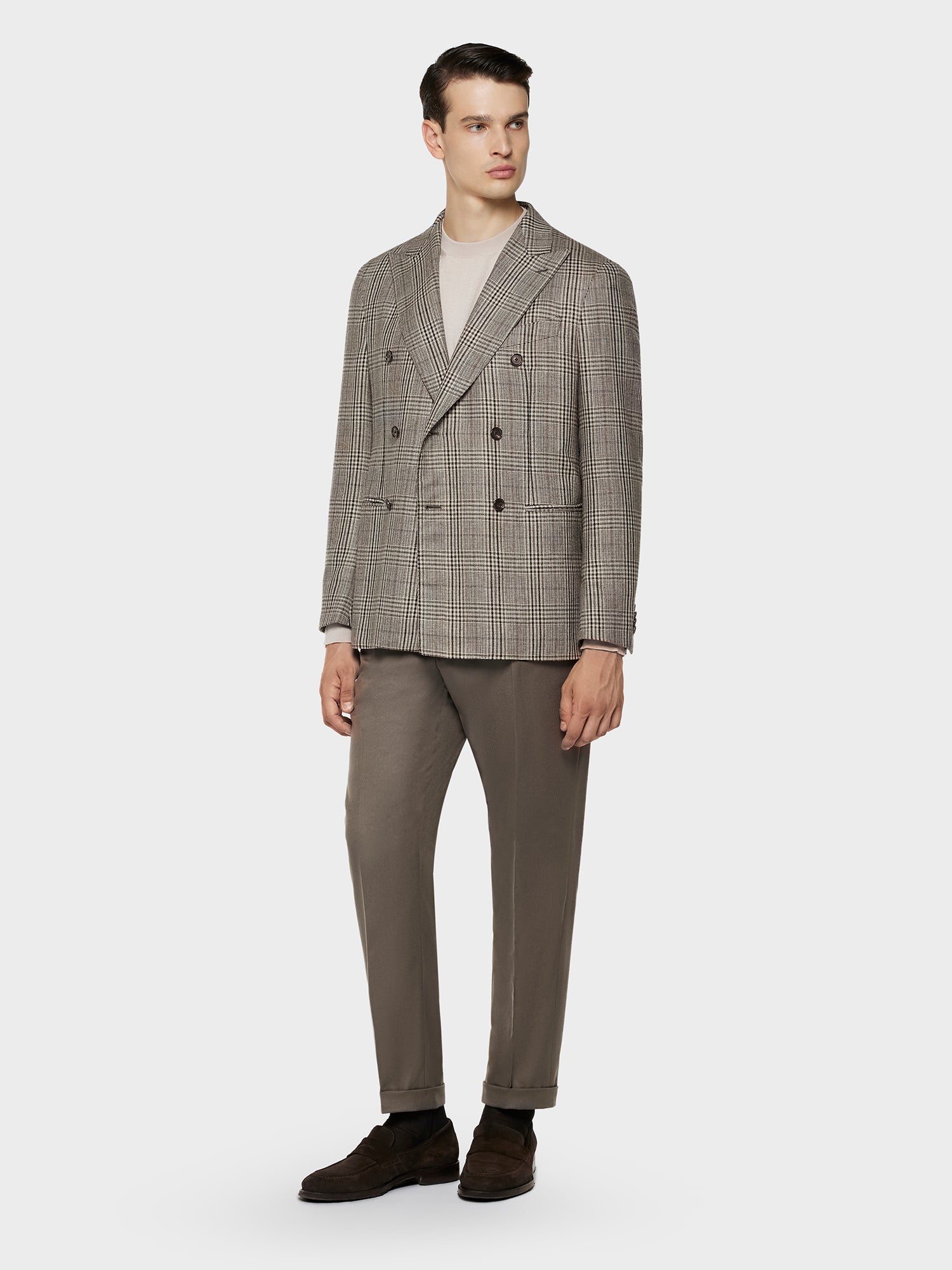 Caruso Menswear Abbigliamento Uomo Giacche Giacca aida doppiopetto in seta, lana e cashmere a quadri look 1