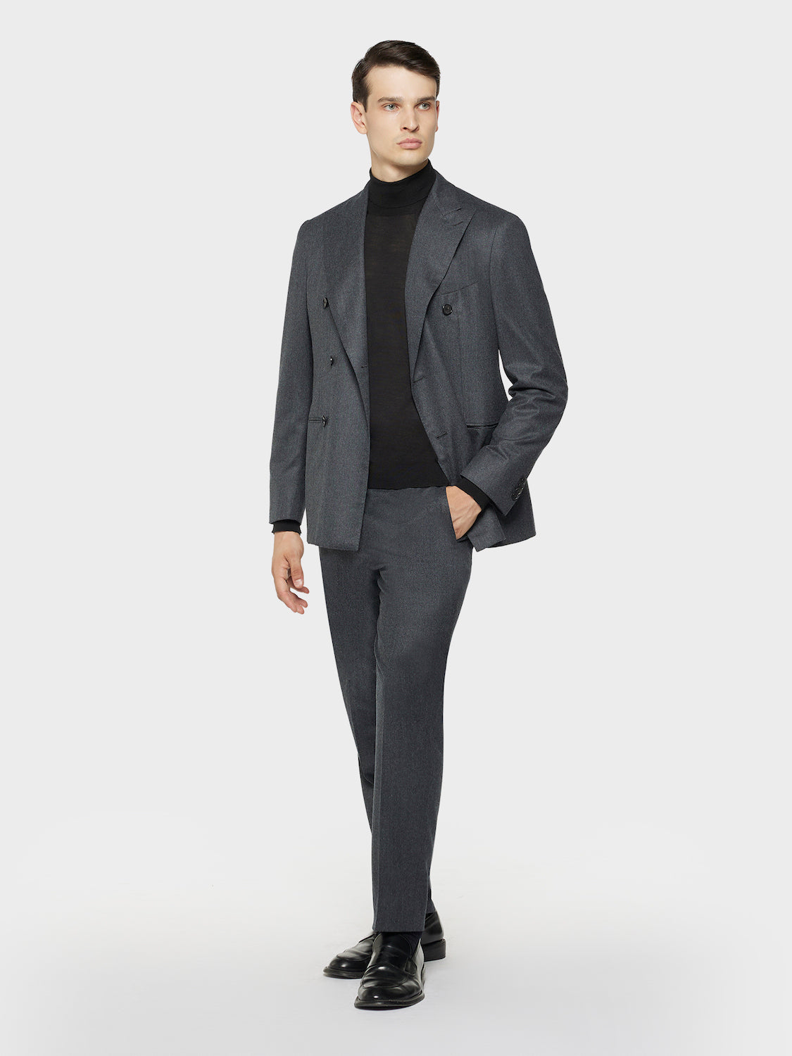 Caruso Menswear Abbigliamento Uomo Giacche Giacca aida doppiopetto in flanella di lana grigia look 1