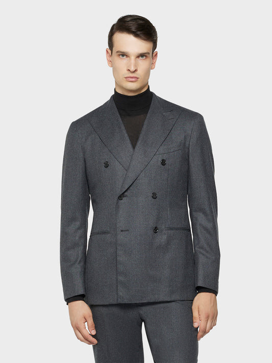 Caruso Menswear Abbigliamento Uomo Giacche Giacca aida doppiopetto in flanella di lana grigia look 3
