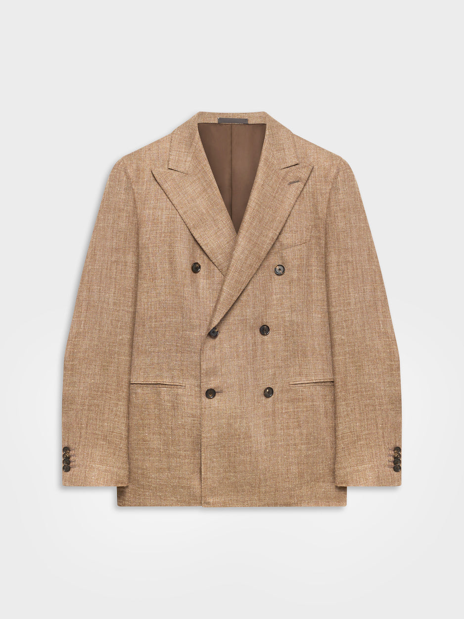 Aida Double-Breasted Jacket in Silk and Linen Brown