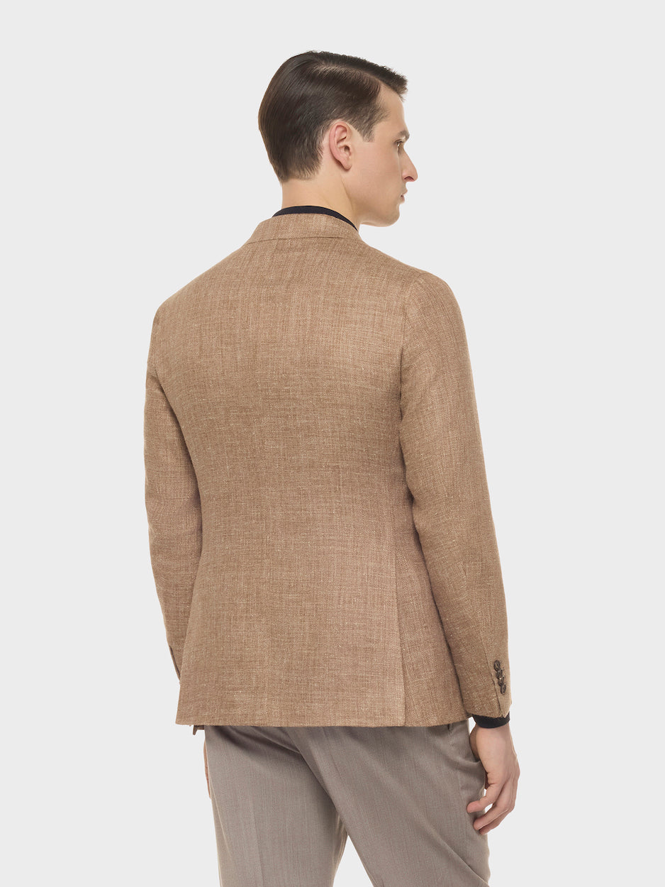 Aida Double-Breasted Jacket in Silk and Linen Brown