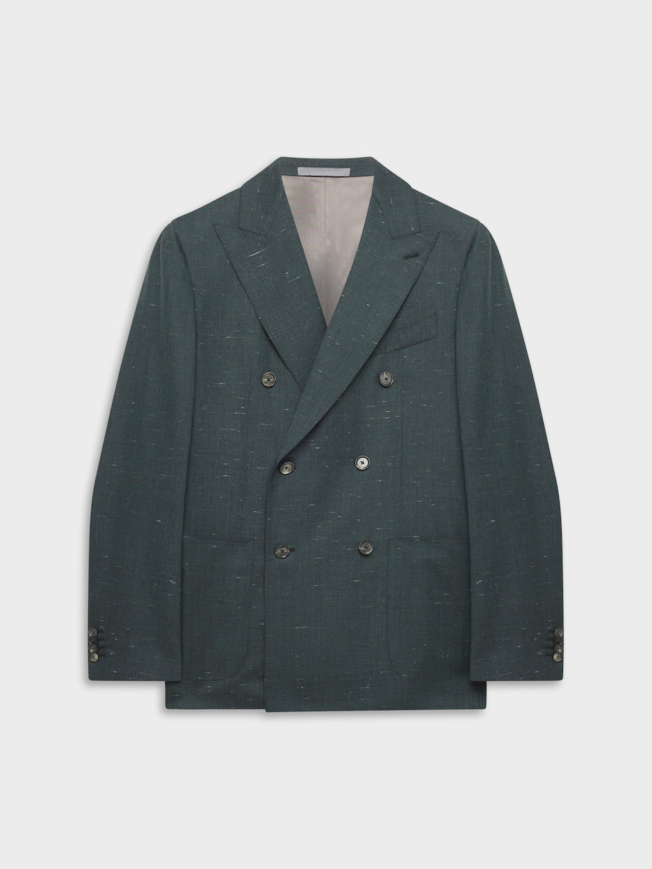 Aida Double-Breasted Jacket in Wool and Silk Green