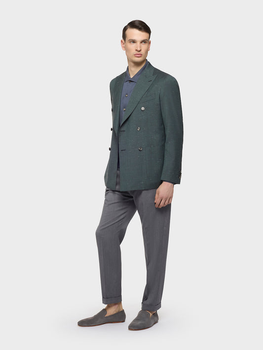 Aida Double-Breasted Jacket in Wool and Silk Green