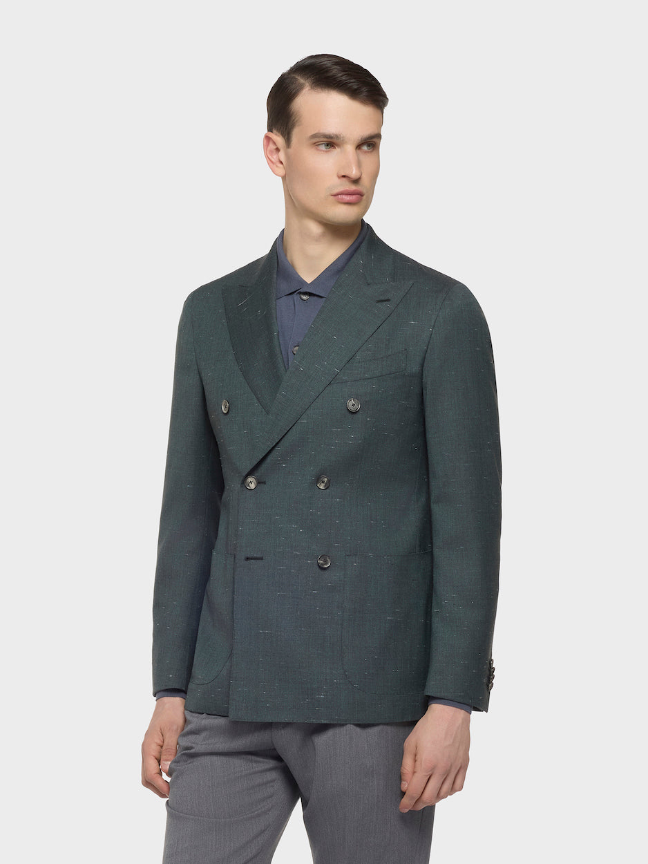 Aida Double-Breasted Jacket in Wool and Silk Green