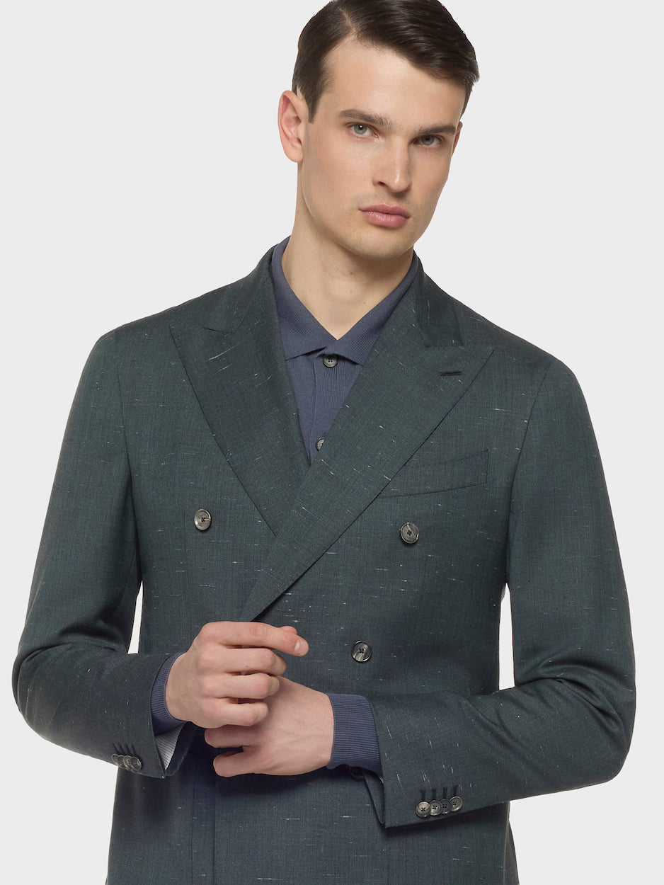 Aida Double-Breasted Jacket in Wool and Silk Green